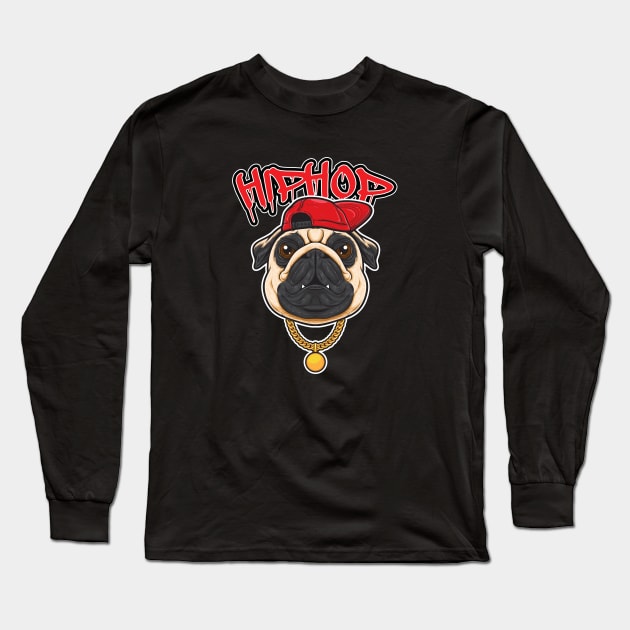 Hip hop Pug Long Sleeve T-Shirt by wisecolor